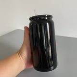 Rts usa_16oz solid glossy black borosilicate beer glass soda can for UV DTF wraps vinyl_nina