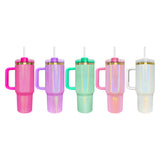 Rts usa_40oz glosy mirror gold plated glitter holographic shimmer H2.0 quencher tumblers for laser engrave_nina