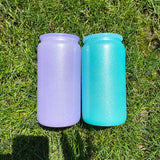 16oz blank sublimation rough glitter powder coated glass cans with plastic lid and straw_nina