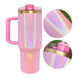 Rts usa_40oz glosy mirror gold plated glitter holographic shimmer H2.0 quencher tumblers for laser engrave_nina