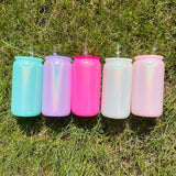 Rts usa_16oz holographic shimmer glitter blank sublimation rainbow glass cans with colorful lids_nina