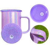 Rts usa_17oz holographic shimmer glitter camper glass coffee travel mugs with colored lids_nina