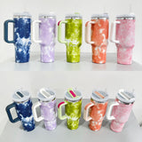 40oz Tie Dye print stainless steel tumbler mugs cups with handle and straw_nina