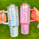 Rts usa_40oz Laser engraving holographic leopard print stainless steel tumblers_nina