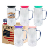 pre drilled 12oz 16oz UV DTF wraps clear Acrylic snow globe can coffee travel beer mugs can with handle and silicone plug_nina