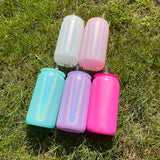 Rts usa_16oz holographic shimmer glitter blank sublimation rainbow glass cans with colorful lids_nina