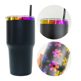 Rts usa_30oz macarone powder coated holographic rainbow plated car tumbler mugs cups with colored straws_nina