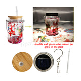 Rts usa_Blank sublimation Waterproof 11oz Solar Lights mason jar glowing elf snow globe glitter glass can wind spinner_nina