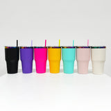 Rts usa_30oz macarone powder coated holographic rainbow plated car tumbler mugs cups with colored straws_nina