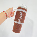 40oz Rugby print American football full covered bling rhinestone diamond tumblers_nina