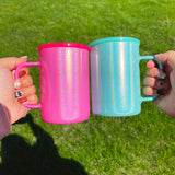 Rts usa_17oz holographic shimmer glitter camper glass coffee travel mugs with colored lids_nina