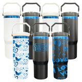 30oz blue plated flip straw tumbler water bottles with portable handle_nina