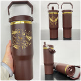 30oz gold plated chocolate flip straw water bottle for laser engraving_nina