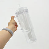 Rts usa_Pre-drilled 40oz clear snowglobe plastic mug with Lid, Straw, Stopper for Glitter and UV DTF wraps_nina