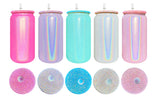 Rts usa_16oz holographic shimmer glitter blank sublimation rainbow glass cans with colorful lids_nina