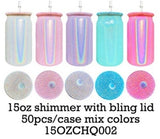 Rts usa_16oz holographic shimmer glitter blank sublimation rainbow glass cans with colorful lids_nina