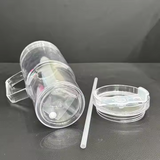 Rts usa_Pre-drilled 40oz clear snowglobe plastic mug with Lid, Straw, Stopper for Glitter and UV DTF wraps_nina