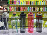 Owala Style 25oz clear frosted plastic water bottles with flip straws_nina