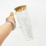 Pre-drilled 32oz 40oz clear snowglobe double wall glass mugs with bamboo lids for sublimation_nina