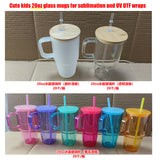 cute kids 20oz jelly clear frosted glass mugs for sublimation and UV DTF wraps_nina