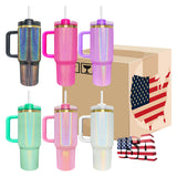 Rts usa_40oz glosy mirror gold plated glitter holographic shimmer H2.0 quencher tumblers for laser engrave_nina