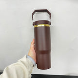 30oz gold plated chocolate flip straw water bottle for laser engraving_nina