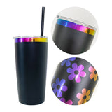 Rts usa_20oz powder coated holographic rainbow gold black plated car tumbler mugs cups with colored straws_nina