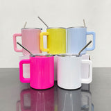 10oz macaron sublimation coffee mugs with magnet lids and metal straws_nina