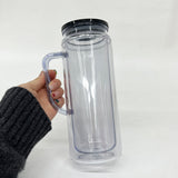pre drilled 12oz 16oz UV DTF wraps clear Acrylic snow globe can coffee travel beer mugs can with handle and silicone plug_nina