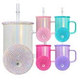 Rts usa_17oz holographic shimmer glitter camper glass coffee travel mugs with colored lids_nina