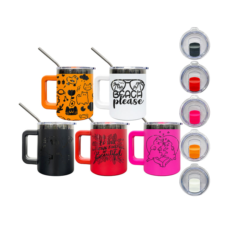 Rts usa_10oz black plated coffee mugs with magnet lids and metal straws_nina