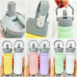 22oz macaron colored sublimation kids water bottles with flip straws_nina