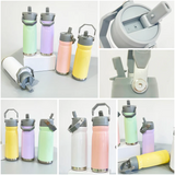 22oz macaron colored sublimation kids water bottles with flip straws_nina