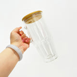 Pre-drilled 32oz 40oz clear snowglobe double wall glass mugs with bamboo lids for sublimation_nina