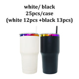 Rts usa_30oz macarone powder coated holographic rainbow plated car tumbler mugs cups with colored straws_nina