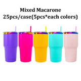 Rts usa_30oz macarone powder coated holographic rainbow plated car tumbler mugs cups with colored straws_nina