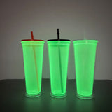 pre-drilled 24oz Halloween double wall green glow in dark snow globe plastic acrylic tumbler_nina