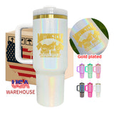 Rts usa_40oz glosy mirror gold plated glitter holographic shimmer H2.0 quencher tumblers for laser engrave_nina
