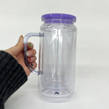pre drilled 12oz 16oz UV DTF wraps clear Acrylic snow globe can coffee travel beer mugs can with handle and silicone plug_nina