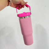 30oz 40oz powder coated flamingo camelia barbie hot pink flip straw water bottle tumblers_nina