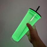 pre-drilled 24oz Halloween double wall green glow in dark snow globe plastic acrylic tumbler_nina