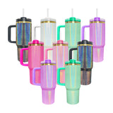Rts usa_40oz glosy mirror gold plated glitter holographic shimmer H2.0 quencher tumblers for laser engrave_nina