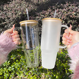 Rts usa_32oz 40oz clear frosted glass mugs with handle for UV DTF wraps_nina