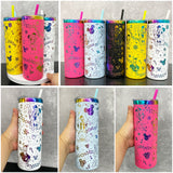 Rts usa_Christmas 20oz straight tumblers with rainbow laser engraving Disney design_nina