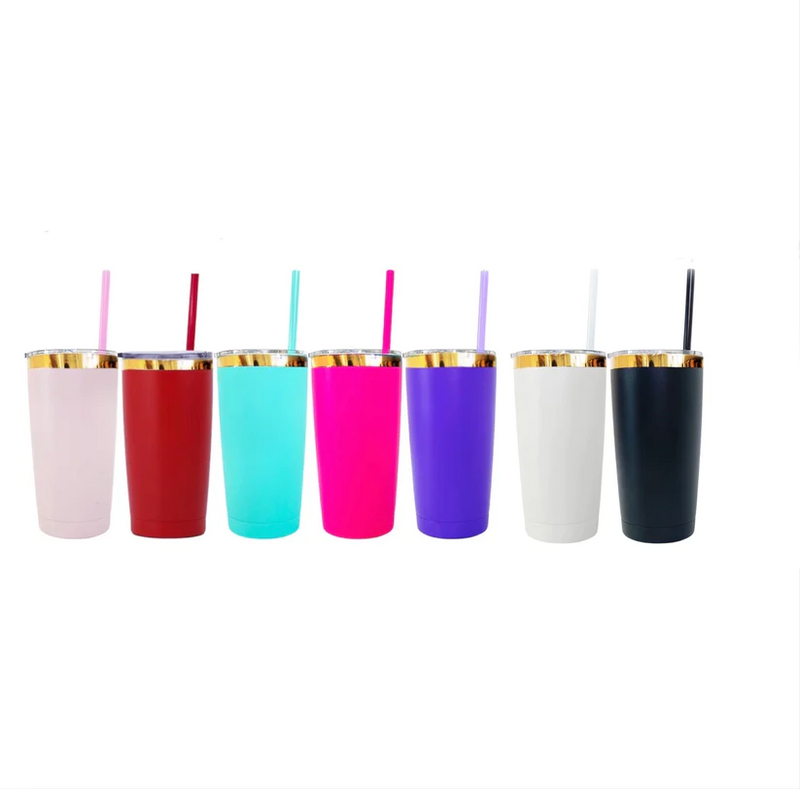 Rts usa_20oz powder coated holographic rainbow gold black blue plated car tumbler mugs cups with colored straws_nina