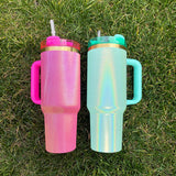 Rts usa_40oz glosy mirror gold plated glitter holographic shimmer H2.0 quencher tumblers for laser engrave_nina