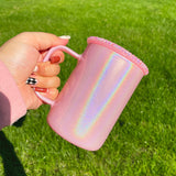 Rts usa_17oz holographic shimmer glitter camper glass coffee travel mugs with colored lids_nina