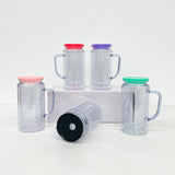 pre drilled 12oz 16oz UV DTF wraps clear Acrylic snow globe can coffee travel beer mugs can with handle and silicone plug_nina