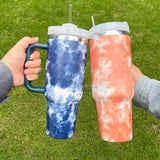 40oz Tie Dye print stainless steel tumbler mugs cups with handle and straw_nina