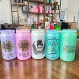 16oz blank sublimation rough glitter powder coated glass cans with plastic lid and straw_nina